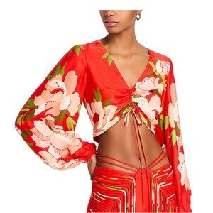 FARM Rio Red Floral Drawstring silk summer blouse.
